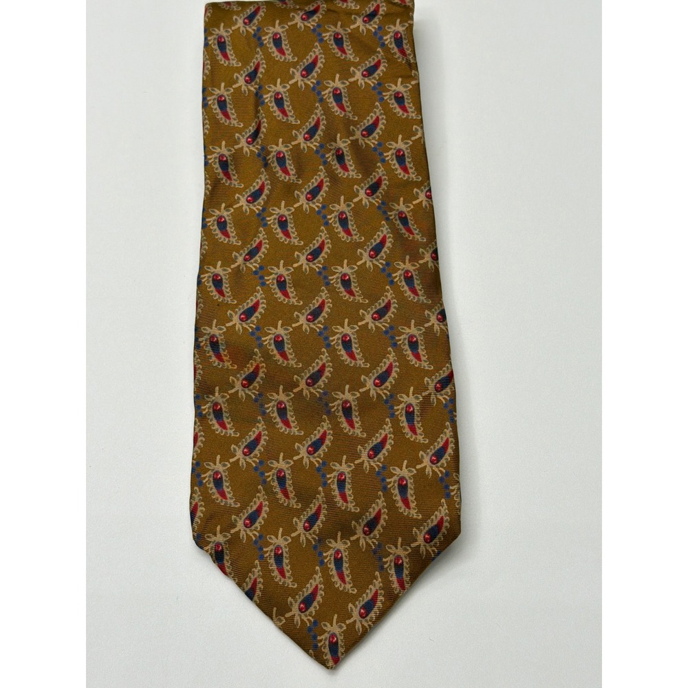 Christian Dior Monsieur Mens Silk Paisley Tie Gold Red Blue Vintage Necktie